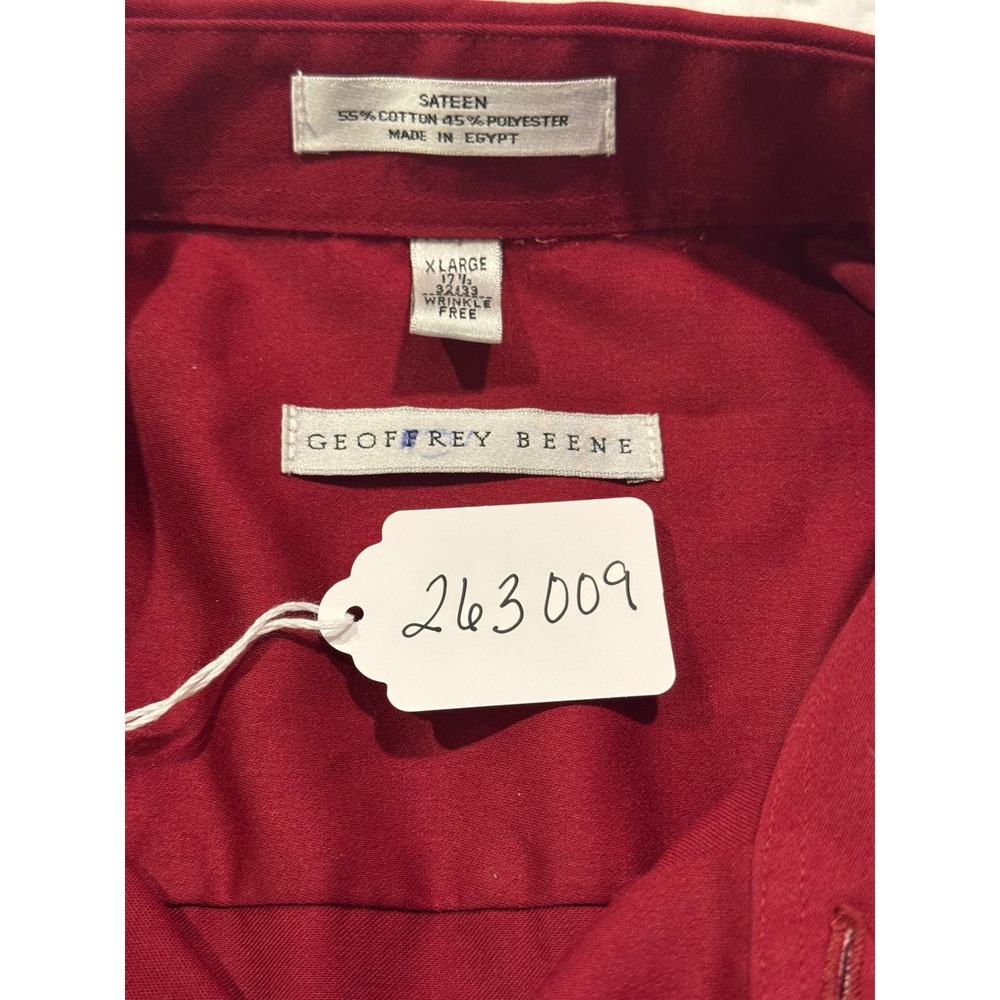 Geoffrey Beene Men Red Sateen Dress Shirt XL 17.5 32/33 Wrinkle Free Button Down - Picture 3 of 8